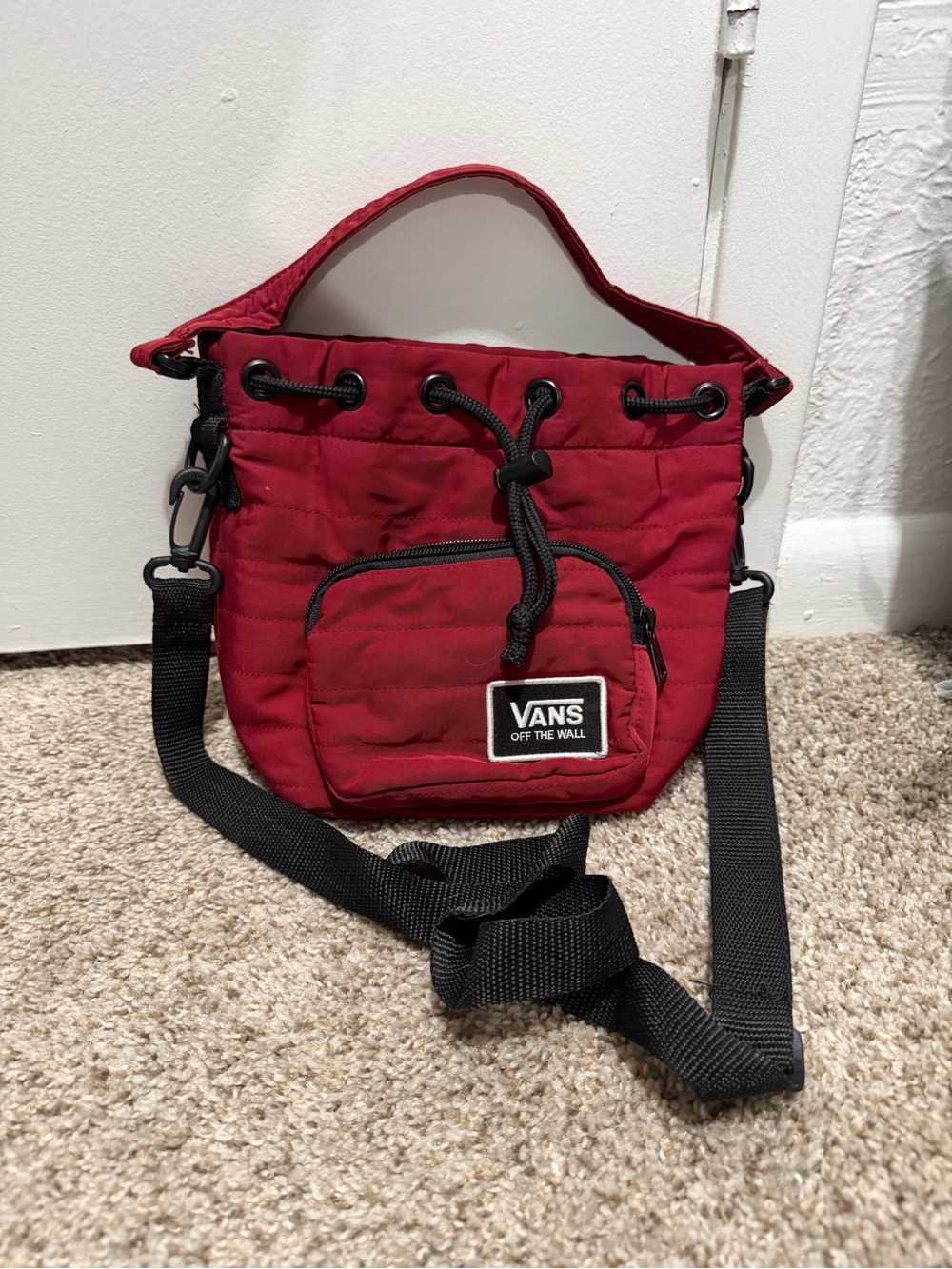 Vans Burgundy Quilted Crossbody Bucket Bag